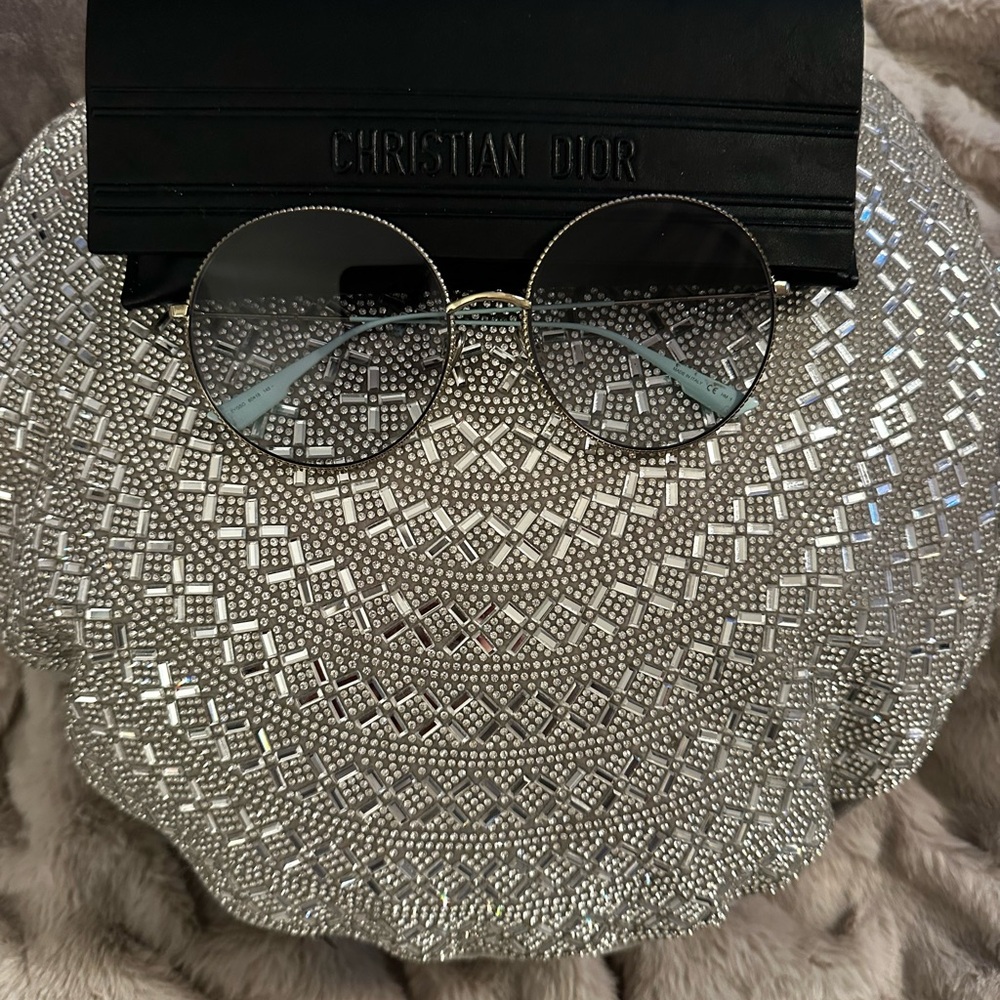 Dior Black and Silver Round Glasses